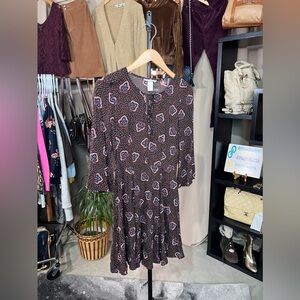 H&M Black Orange Brown Blue Printed 3/4 Sleeve Dress Size 4